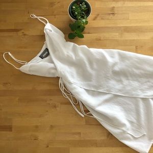 REFORMATION Cruz White Linen Wrap Midi Dress